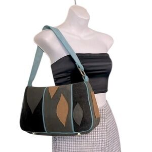 Paint The Lily Vintage Embellished Colorblock Olive Green Gold Teal Shoulder Bag